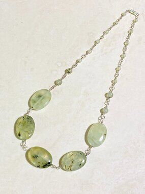 Genuine Green Prehnite Necklace, Natural Gemstone Boho Chic Statement Necklace